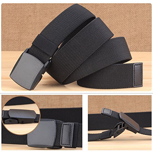 2-Pack Elastic Stretch Belt Mens No Metal Nylon Tactical Hiking Belt | 1.5" Wide All Size Easy to Adjust TSA Safe Lightweight Sturdy Plastic Buckle Belt Flexible Webbing - color: Blackcoffee, size: Fit up to 50"
