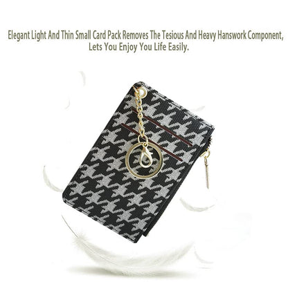 Small Wallets for Women Slim Leather Card Case Holder Wallet Coin Change Purse with Keychain - color: Plaid