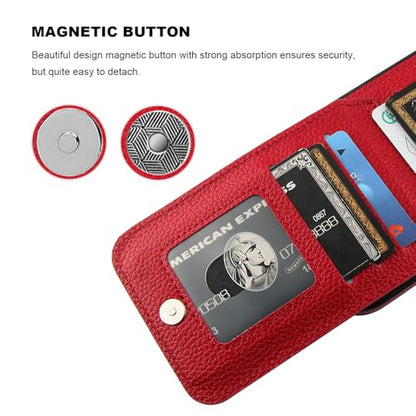 KIHUWEY for iPhone 17 Pro Max Wallet Case Card Holder Kickstand, Lichee Red | Credit Card Slots, PU Leather, Magnetic Clasp, Flip Heavy Duty Protection Cover for Men - color: Lichee Red