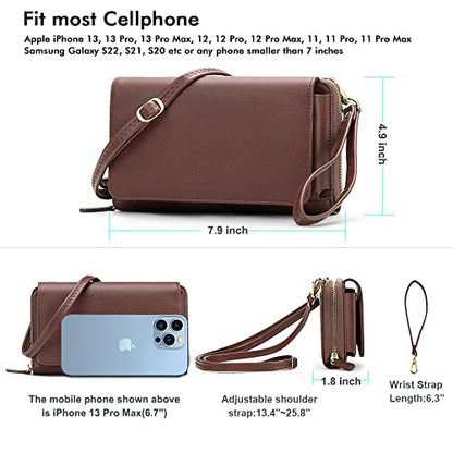 RONSIN Crossbody Bag for Women Wristlet Wallets with RFID Card Small Clutch Purses for Party Prom - color: 12-coffee