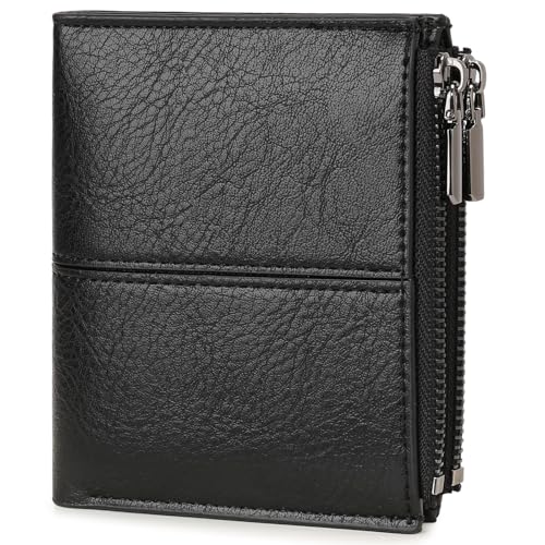 Zipper Wallet for Men Bifold Wallets with 1 ID Window 7Card Slot Coin Pocket- Big Capacity Credit Card Travel Wallet - color: A-Black