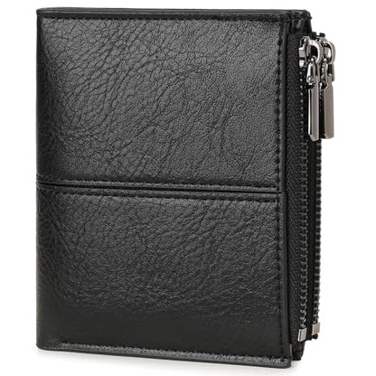 Zipper Wallet for Men Bifold Wallets with 1 ID Window 7Card Slot Coin Pocket- Big Capacity Credit Card Travel Wallet - color: A-Black