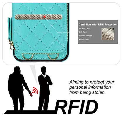 Bocasal Crossbody Wallet Case for iPhone SE 2022/SE 2020/8/7, Green | RFID Blocking PU Leather Zipper Handbag Purse, Kickstand Flip Folio Case with Card Slots Holder Wrist Strap Lanyard 4.7 Inch - color: Green