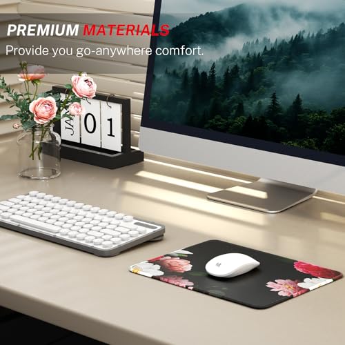 MROCO Essential Office & Gaming Mouse Pad, 8.5 x 11 Inch, Black Flower | Anti-Fray Stitched Edges, Functional Pattern Design, Non-Slip Rubber Base, Water and Stain Resistance - color: Black Flower, size: 11L x 8.5W inches