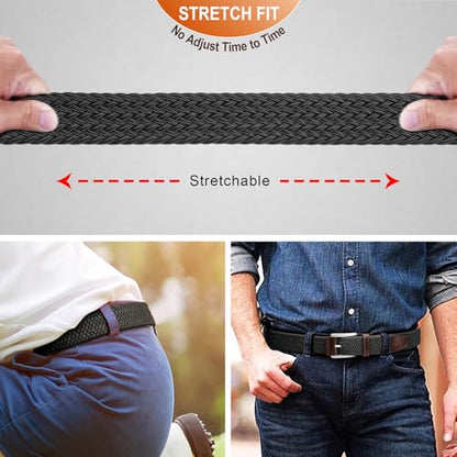 BULLIANT Woven Braided Stretch Web Belt 2Pack for Men 1 3/8"-Gift Boxed - color: 2pack-black/Beige1286, size: 42"-46"Waist Adjustable