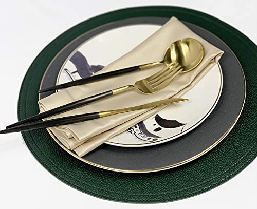 Jovono Faux Leather Round Placemats and Coasters, Wipeable Table Mats, Easy to Clean, Double Stitched for Kitchen Dining Table, Party, Restaurant, Diameter 13'' and 3.9'', Green - color: A Green, size: Set of 4