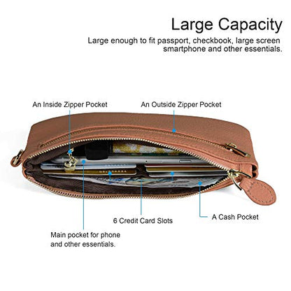 befen Genuine Leather Wristlet Clutch RFID Blocking Bag Cell Phone Purse - color: Camel
