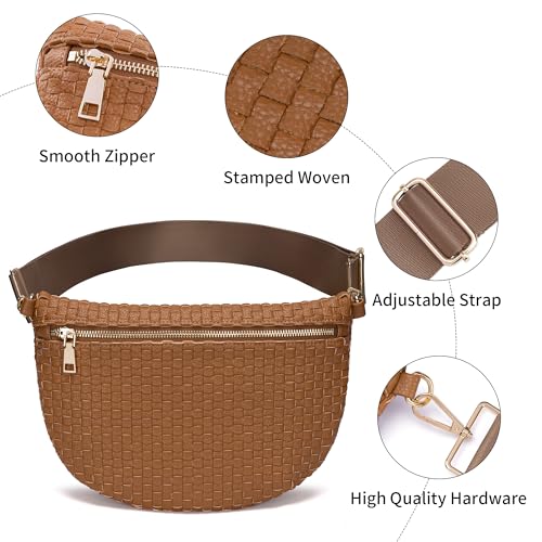 Woven Crossbody Bag for Women Stylish Leather Bum Bag Sling Purses Chest bag for Travel Festival - color: Brown