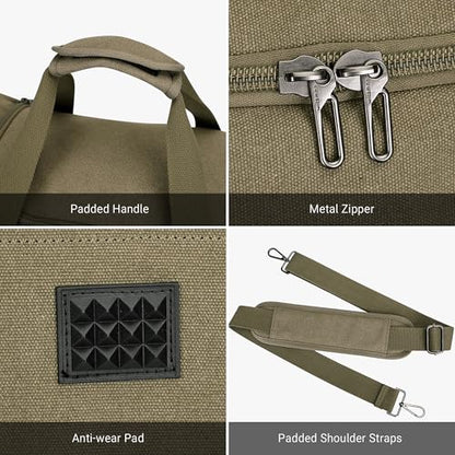 WITZMAN Canvas Duffle Bag for Men Expandable Convertible Travel Gym Duffel | Expands 40L to 48L, With Shoe Compartment and Dry-wet Pocket, Carry On, For Sports, Weekender, Overnight, A8007 Army Green - color: Army Green