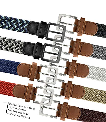 Belts.com Men's Gray Braided Elastic Stretch Belt 1-3/8" Wide Canvas Fabric Woven Casual Belt With Prong Buckle - color: Black/Gray/White, size: X-Large (for waist 39"-41")