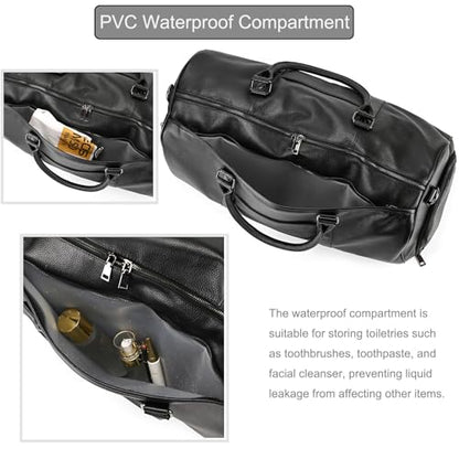 Genuine Leather Travel Bag Large Capacity Waterproof Luggage Duffel Bag with Shoe Compartment, Shoulder Handbag for Men Women Holiday Business Trip