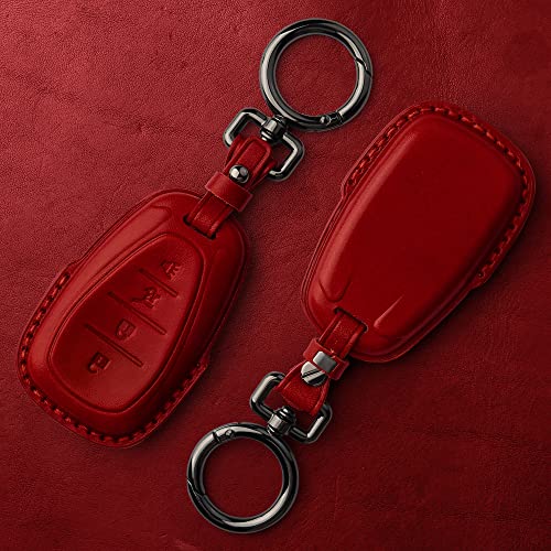 Tukellen Compatible with Chevrolet Leather Key Fob Cover,fit Cruze Volt Bolt Camaro Equinox Sonic Trax Traverse Smart Remote Key, For Leather Key case-Red - color: Red, size: 4 buttons