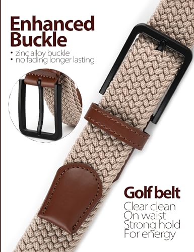 Stretch Elastic Braided Woven Golf Belt 1 3/8 Inch Wide for Men and Women - color: Beige, size: XX-Large (Fits 44-50" Waist)