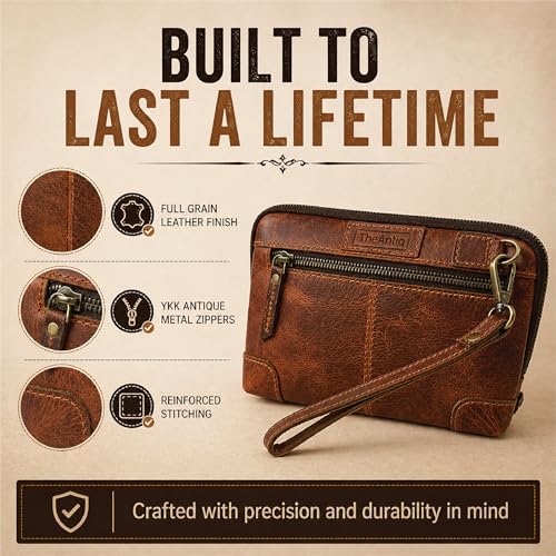Genuine Leather Makeup Bag Travel Organizer, Premium Handcrafted Cosmetic Pouch with Zipper & Wrist Strap, Durable Toiletry Storage for Women & Men, 5 x 9- Tan - color: Tan Travel Makeup Bag
