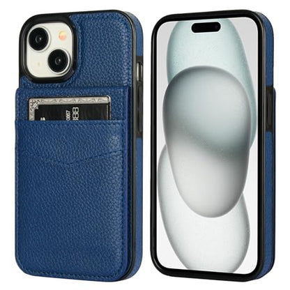 KIHUWEY for iPhone 15 Wallet Case Card Holder Kickstand, Lichee Blue | Credit Card Slots, PU Leather, Magnetic Clasp, Flip Heavy Duty Protection Cover for Men and Women - color: Lichee Blue