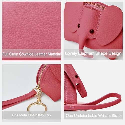 DORIS&JACKY Small Leather Coin Purse for Women Mini Elephant Zipper Wallet - color: 7-Rose Pink