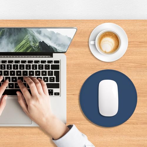 Auhoahsil Round Mouse Pad, Cute Small Computer Mouse Mat, Stitched Edge, Non-Slip Rubber, Washable Mousepad Cloth for Wireless Mouse, Gaming, Office, Laptop, Women, Men, 8.7 x 8.7 in, Navy Blue - color: A-Navy Blue