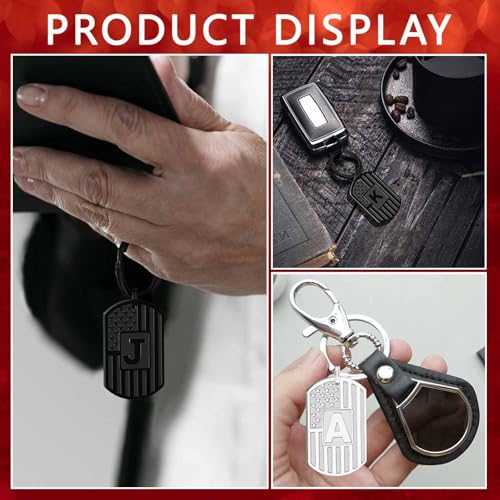 Initial Keychain for Men, A-Z Letter American Flag KeyChain Gifts for Men - color: Black P