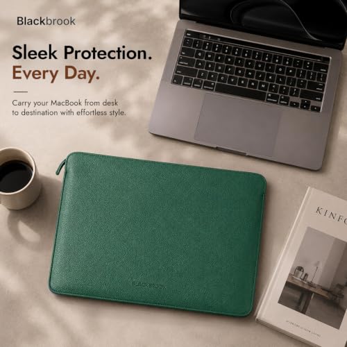 BlackBrook Tyler Leather Sleeve for MacBook Air 15 Inch & Pro 16 Inch | Handcrafted by Artisans, For Work, Travel & Daily Carry, Ages Without Peeling - color: Pebble Green