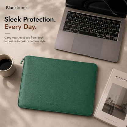BlackBrook Tyler Leather Sleeve for MacBook Air 15 Inch & Pro 16 Inch | Handcrafted by Artisans, For Work, Travel & Daily Carry, Ages Without Peeling - color: Pebble Green