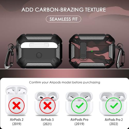 for AirPods Pro 2 Case Carbon Fiber Series, Red | Compatible with Apple AirPods Pro 2nd/1st Generation Case with Lock Cleaner Kit & Carabiner - color: CF-Red Camo, size: AirPods Pro 2 Case