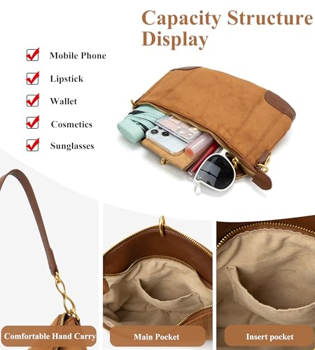 KingTo Small Hobo Shoulder Bag for Women, Retro Metal Pendant Satchel Purse - color: A-brown
