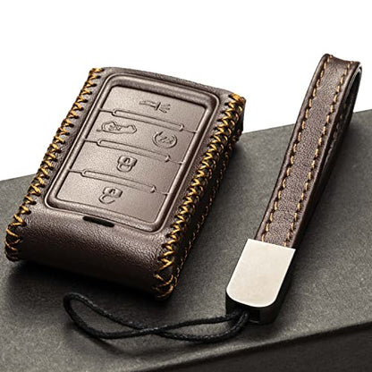 Vitodeco Genuine Leather Smart Key Fob Case Compatible with Jeep Wagoneer, Jeep Grand Wagoneer, Jeep Grand Cherokee 2022-2025 (5-Button, Brown) - color: Brown, size: 5-Button