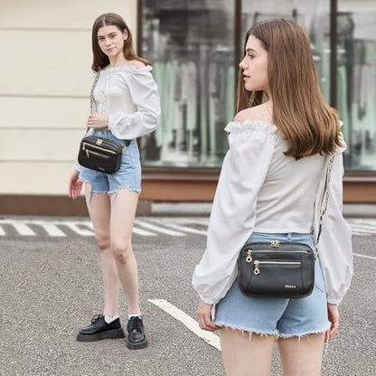 Crossbody Purse for Women Small Crossbody Bags Trendy Vegan Leather with Adjustable Shoulder Straps Gift for Mother Wife Mom - color: Black