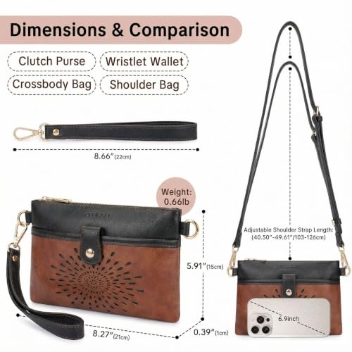APHISON Wristlet Wallets Clutch Purses Small Crossbody Bags For Women, Cell Phone Wallet Purse RFID Wallet Women - color: 06-black Brown