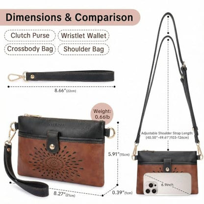 APHISON Wristlet Wallets Clutch Purses Small Crossbody Bags For Women, Cell Phone Wallet Purse RFID Wallet Women - color: 06-black Brown