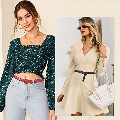 WHIPPY Women Skinny Leather Belt Thin Waist Jeans Belt for Pants in Pin Buckle Belt - color: Black+red, size: Suit Pants 24"-29"