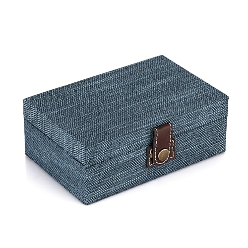 Hipiwe Treasure Chest Jewelry Box Wooden Decorative Box with Linen Covered | Memento Case Box with Clasp Lid, Rectangular Keepsake Box Photos Storage Organizer Home Decor, Blue - color: Blue, size: Small