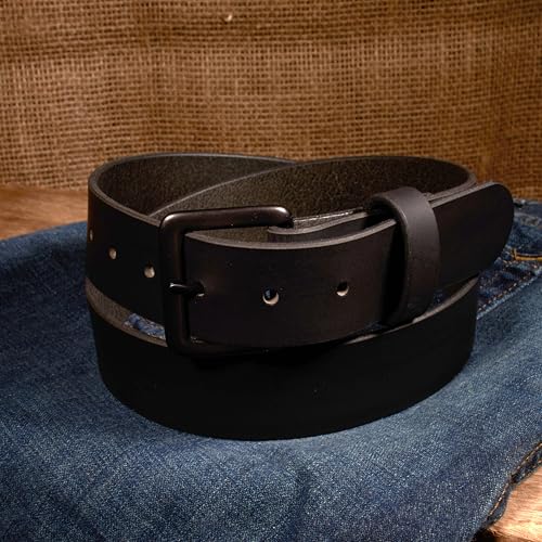 Men's Leather Belt, Made in USA, Full-Grain Leather, Casual Everyday Wear Belts, Amish Handmade 1.5" Width - color: Black 5550-gm, size: 30" (Size 26 Pants) - Check Size Guide