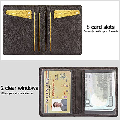 Unaone Slim Minimalist Wallet - Premium Leather RFID Blocking Front Pocket Wallets with 8 Card Slots and 2 ID Window, Dark Coffee - color: Coffee Brown