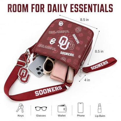 NCAA Crossbody Bags for Women, Leather Crossbody Purse with Adjustable Strap Shoulder, Shoulder Handbags for Gift - color: Ou-burgundy