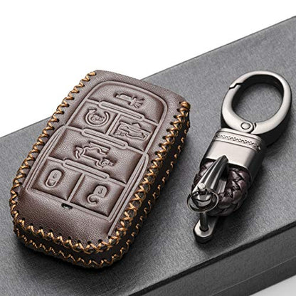Genuine Leather Smart Key Fob Case Cover Protector Compatible with RAM 1500, RAM 2500, RAM 3500 2019 - 2026 (6-Button, Brown) - color: Brown, size: 6-Button