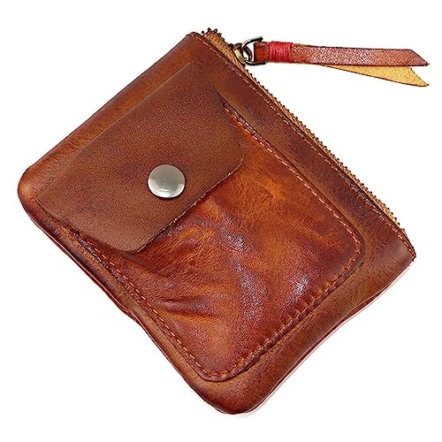 Genuine Cowhide Coin Purse for Men, Women Leather Coin Pouch Zipper Coin Purse Wallet Leather Zipper Storage Bag Coin Organizer (Brown) - color: Brown