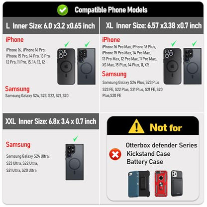ykooe Genuine Leather Phone Holster Compatible with iPhone 17 16 15 14 13 12 & Pro Models, Galaxy S25 S24 S23 S22 -Belt Clip and Magnetic Closure,Dark Brown, L - color: Dark Brown, size: L