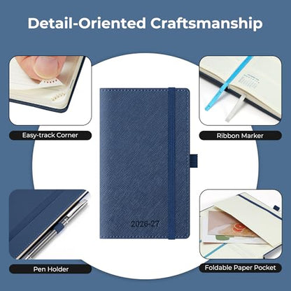 Weekly Monthly 2026-2027 Planner (July 26-Dec 27),6.5"x3.75" | 18 Months Agenda Plan with Month Tabs & Pocket,Expenses/Note Pages, Academic Calendar with Vegan Leather Cover,Blue - color: Blue, size: Pocket-6.5" x 3.75"