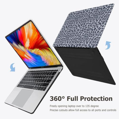 Case for MacBook Air 13 inch M5 2026-2022 M4 M3 M2 A3449 A3240 A3113 A2681 | Sparkly Leopard MacBook Air 13.6 Case, Glitter Cheetah Spots PU Leather Logo Cutout Case for Mac Book Air 13.6+Keyboard Cover - color: Black