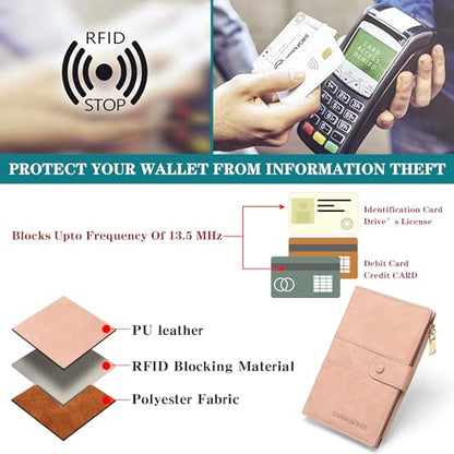 RFID Blocking Leather Passport Wallet Cover Case with Pen and Card Slots Travel Wallet for Women/Men Travel Must Haves Accessories - color: D-Light Pink