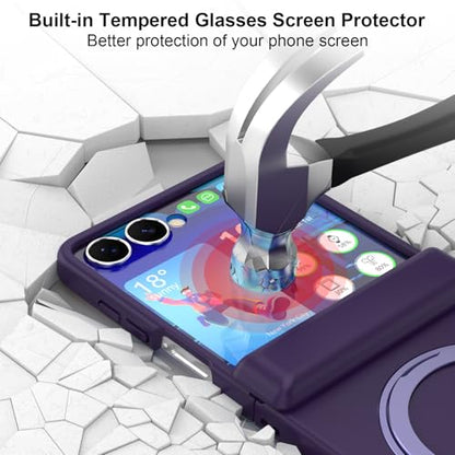 Designed for Samsung Galaxy Z Flip 8 Case Magnetic with Kickstand Purple | Hinge Protection & Screen Protector[ Compatible with MagSafe],Slim Protective Phone Case Cover for Z Flip 8 - color: Dark Purple