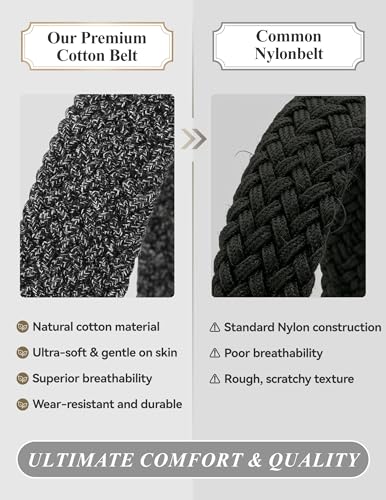 Mile High Life Cotton Stretch Braided Belt, High Elastic No Hole Casual Golf Belt For Men 1 3/8" Wide - color: Dark Grey, size: XXL 44"-46" (52" Length)