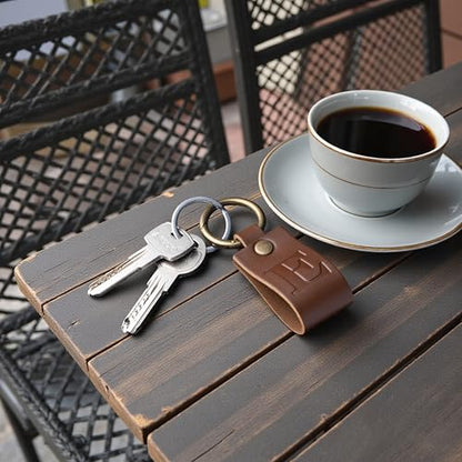 MAGOR Full Grain Leather Initial Keychain for Men Women, Personalized Alphabet Keychain, Brown Leather Gift for Him Her Dad - color: Brown K