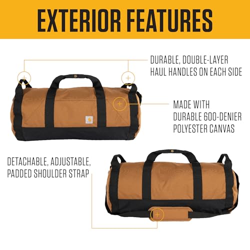 Carhartt Classic Round Duffel with Utility Pouch, Heavy-Duty, Water-Resistant Packable Gear Bag for Jobsite, Gym, and Travel - color: Black, style: 40l