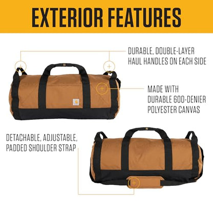 Carhartt Classic Round Duffel with Utility Pouch, Heavy-Duty, Water-Resistant Packable Gear Bag for Jobsite, Gym, and Travel - color: Black, style: 40l