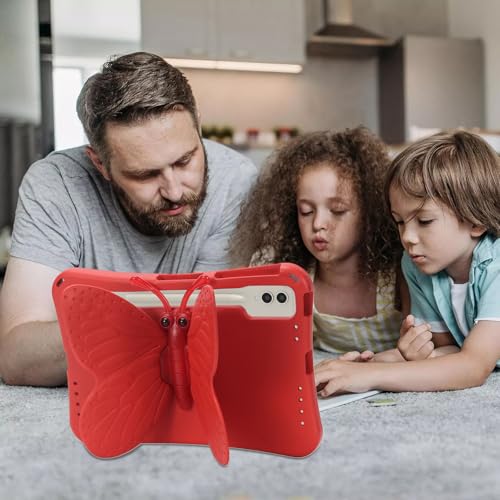 Dteck Kids Case for Samsung Galaxy Tab S10+ Plus/S9 FE Plus/S9 Plus/S8 Plus/S7 FE/S7 Plus 5G 12.4 inch,Cute Butterfly Kids Case Lightweight Roating Stand Shockproof Rugged Heavy Duty Girl Cover,Red - color: 15 Red