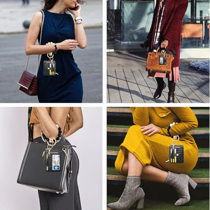 COOLANS Silicone Bracelet Wristlet Wallet Credit Card Holder RFID ID Window Key Ring Tassel Slim Wallet Women Keychain Purse - color: 블랙 실리콘 비즈 팔찌+카드 지갑