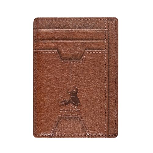 BULL GUARD Mens RFID Blocking Leather Slim Card Case Wallet with Easy Access ID windows, Cash & Card Slots, Crafted with Premium Top Grain Leather Ideal for Travel or Everyday Use (Wild Buffalo Brown) - color: Wild Buffalo Brown