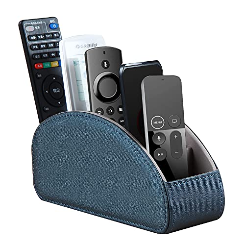 Remote Control Holder Leather TV Remote Caddy for Table, 5 Compartments Nightstand Organizer for Bedroom Accessories/Bedside Remotes/Media Controllers/Office Supplies, Decorations for Living Room | Nightstand Bedside Storage Organizer for Pen, Desk Access